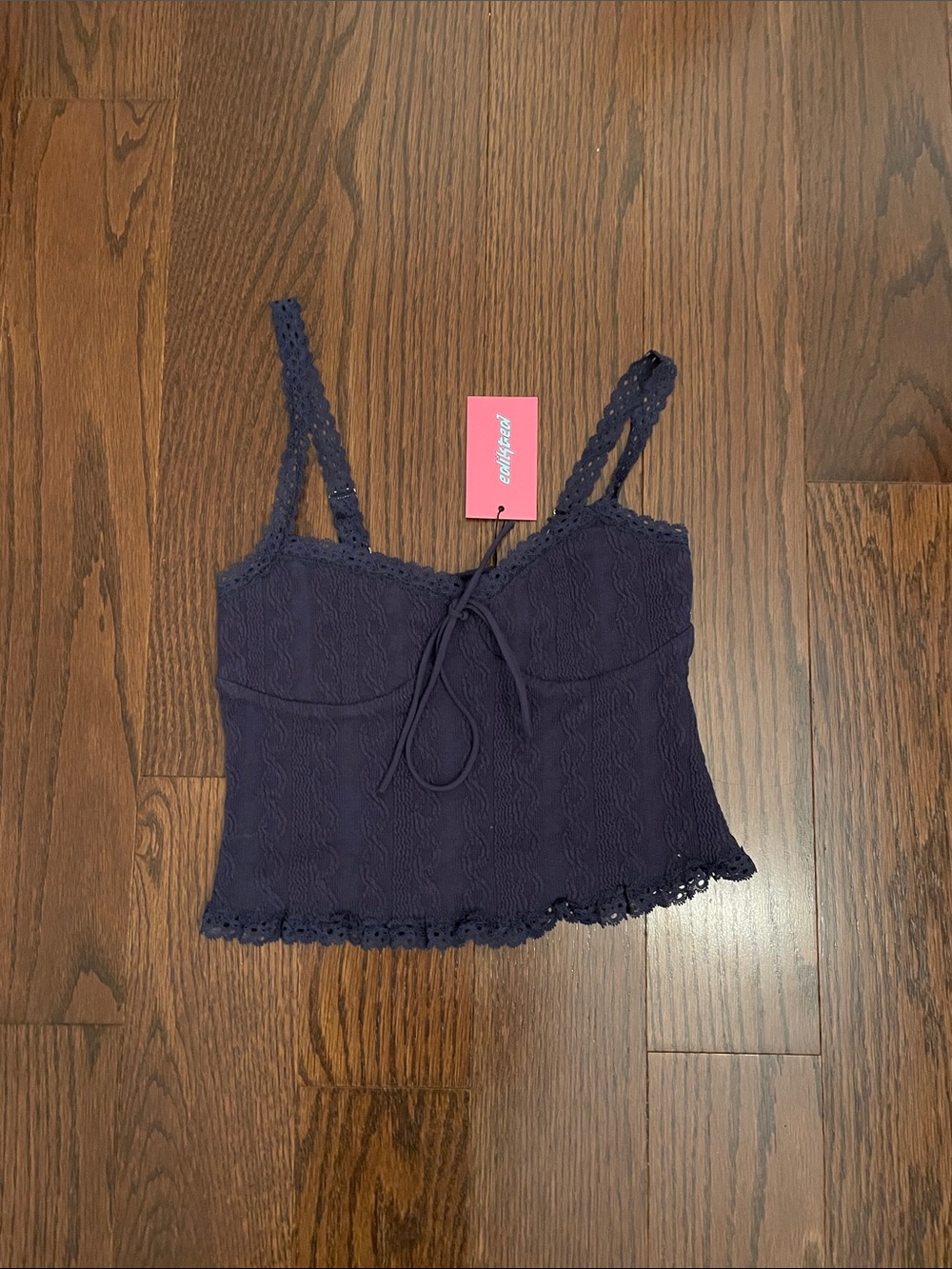 Edikted Navy Lacey Knit Tank Top